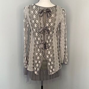 Altar’d State Boho Lace Bow Ruffle Long Tunic Top Blouse